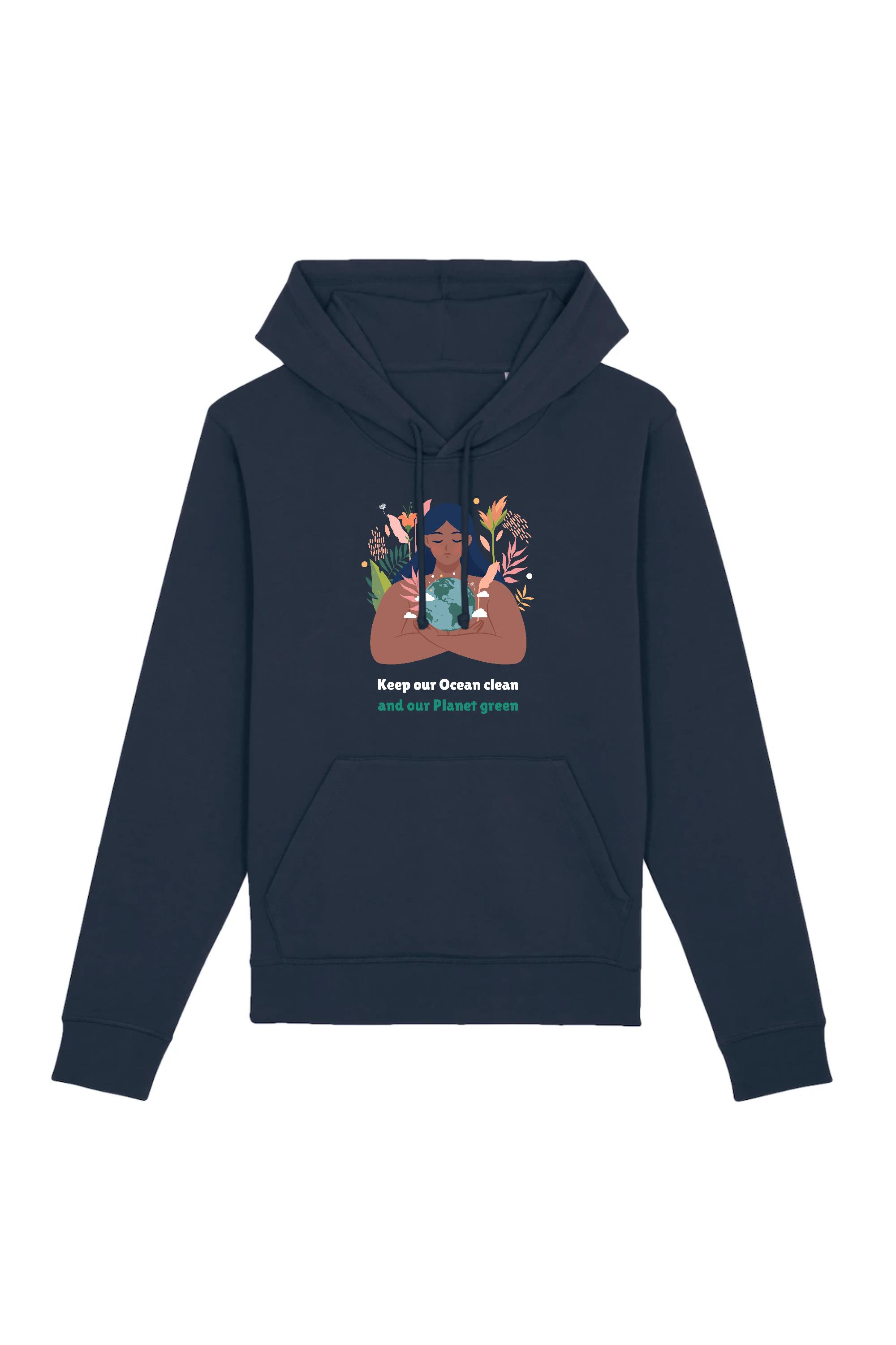 Image of Oat Milk Club dames vegan Unisex Hoodie Green Planet - Navy