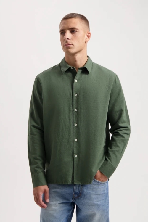 Image of Kuyichi mannen vegan Shirt Ls Milan Mosgroen
