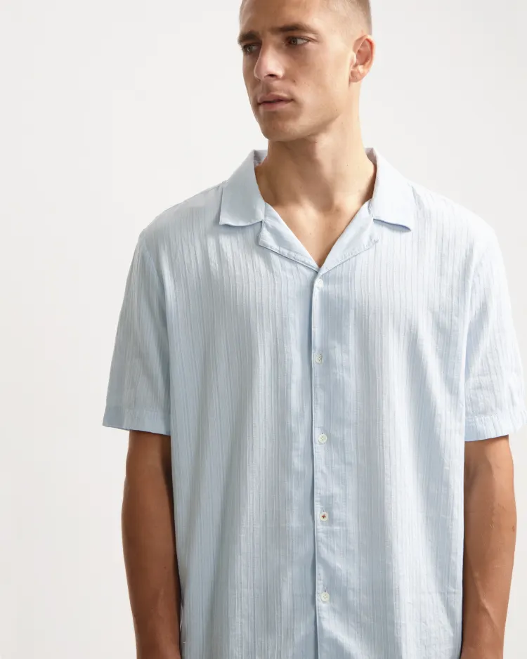 Kuyichi Shirt Robby Ss Skyway Blauw