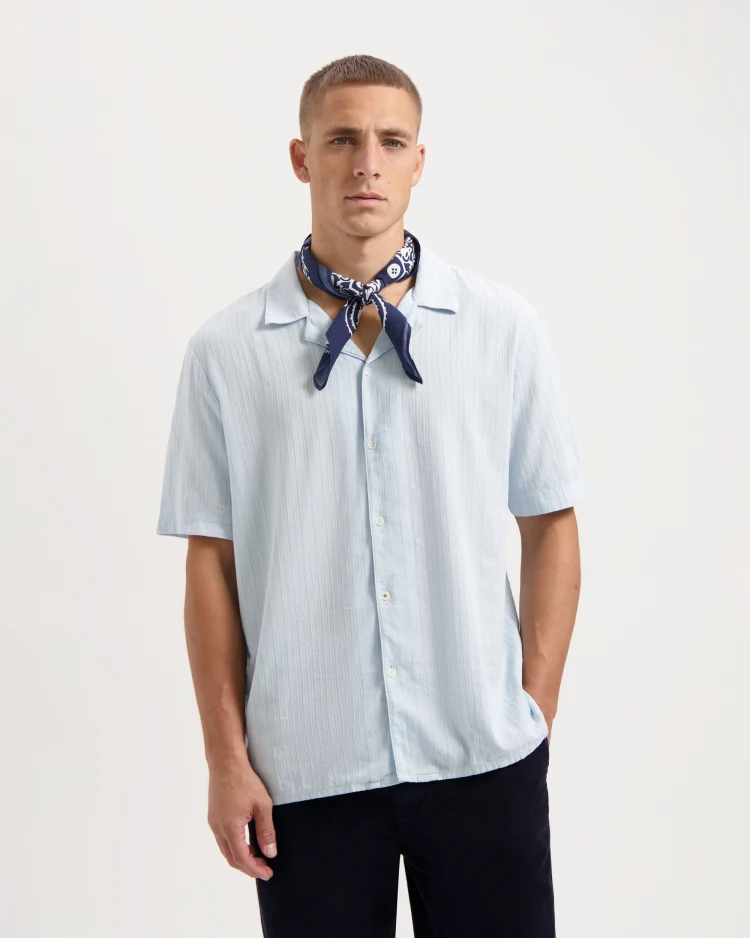 Kuyichi Shirt Robby Ss Skyway Blauw