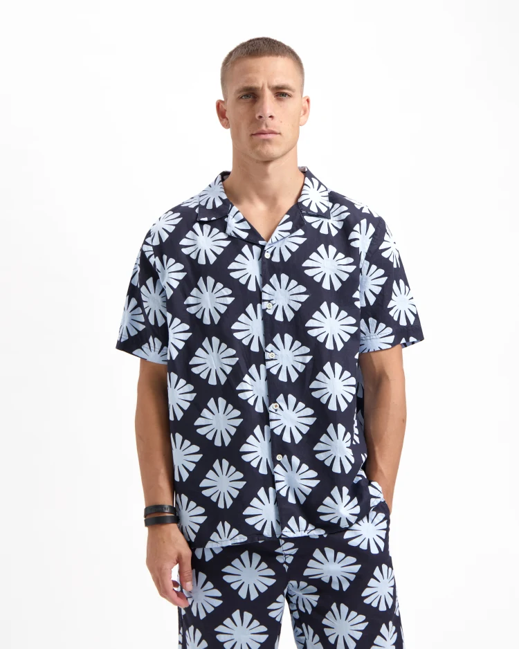 Kuyichi Shirt Robby Printed Ss Midnight Blue