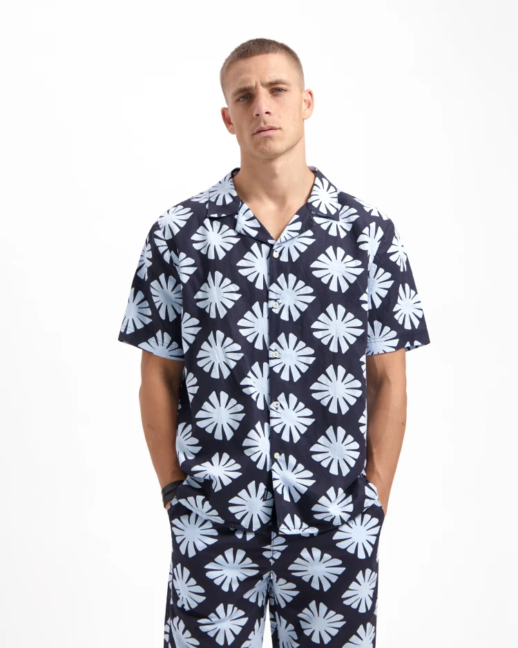 Kuyichi Shirt Robby Printed Ss Midnight Blue