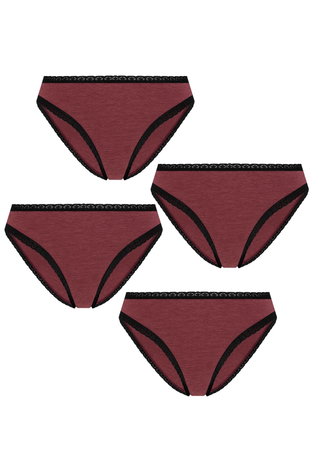 Albero Natur womens vegan Multipack 4x Briefs With Lace Coffee/Rust Red