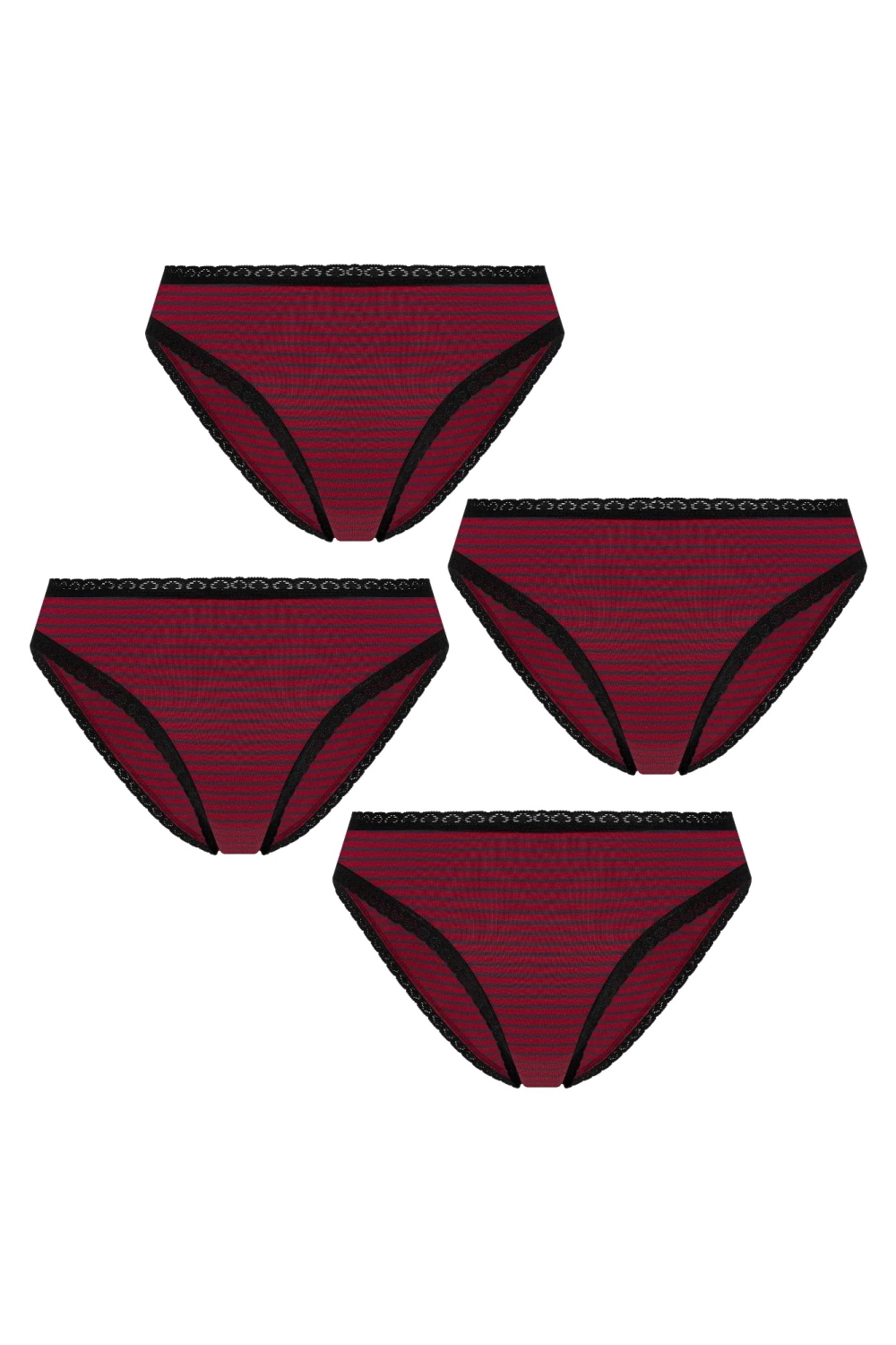 Albero Natur womens vegan Multipack 4x Briefs With Lace Tibet Red/Navy Striped