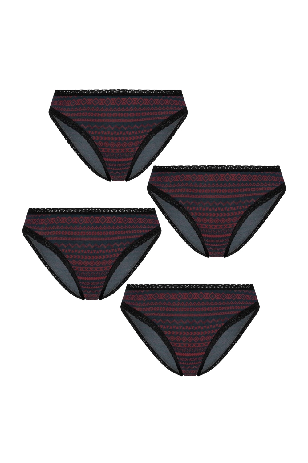 Albero Natur womens vegan Multipack 4x Briefs With Lace Tibet Red/Navy Geometric