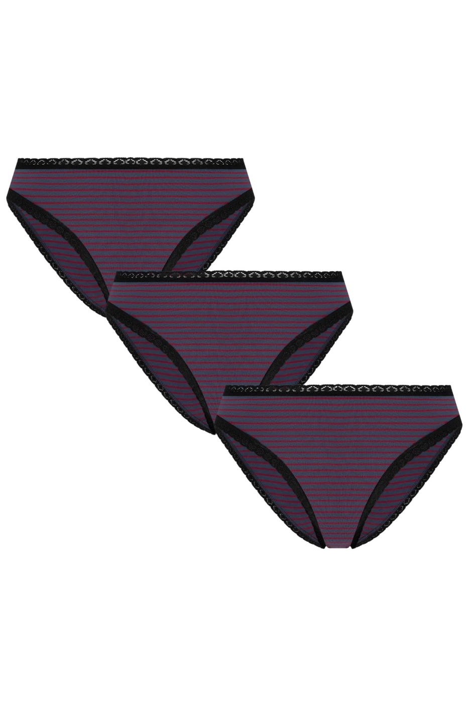 Albero Natur womens vegan Multipack 3x Briefs With Lace Indigo/Red
