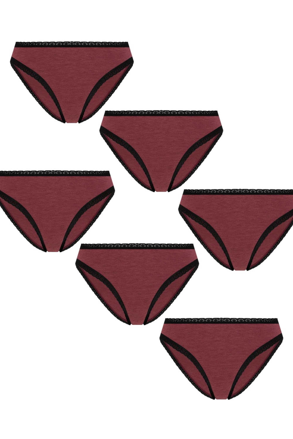 Albero Natur Damen vegan Multipack 6x Slips Mit Spitze Kaffee/Rostrot