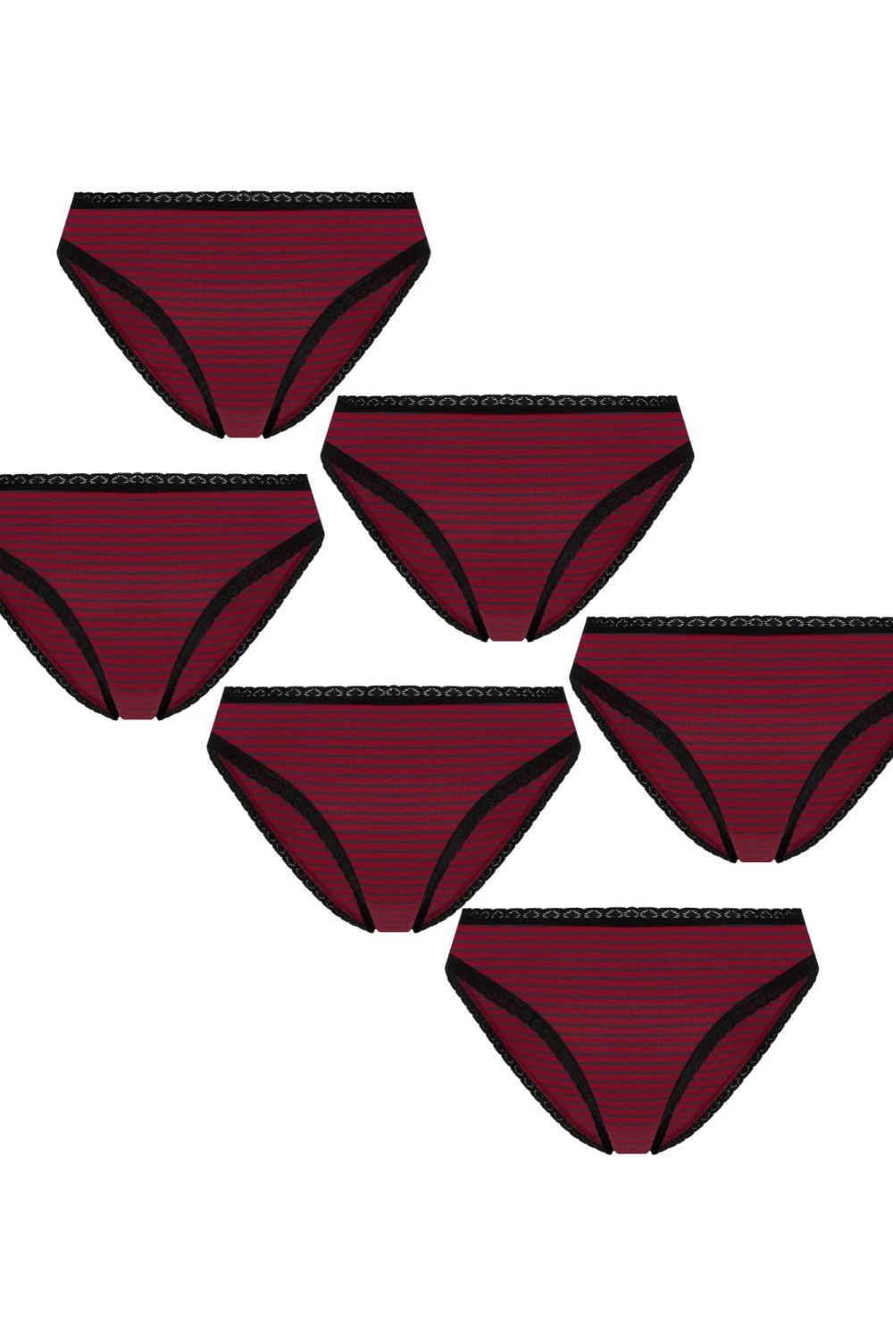 Albero Natur Damen vegan Multipack 6x Slips Mit Spitze Tibet Rot/Marine Gestreift