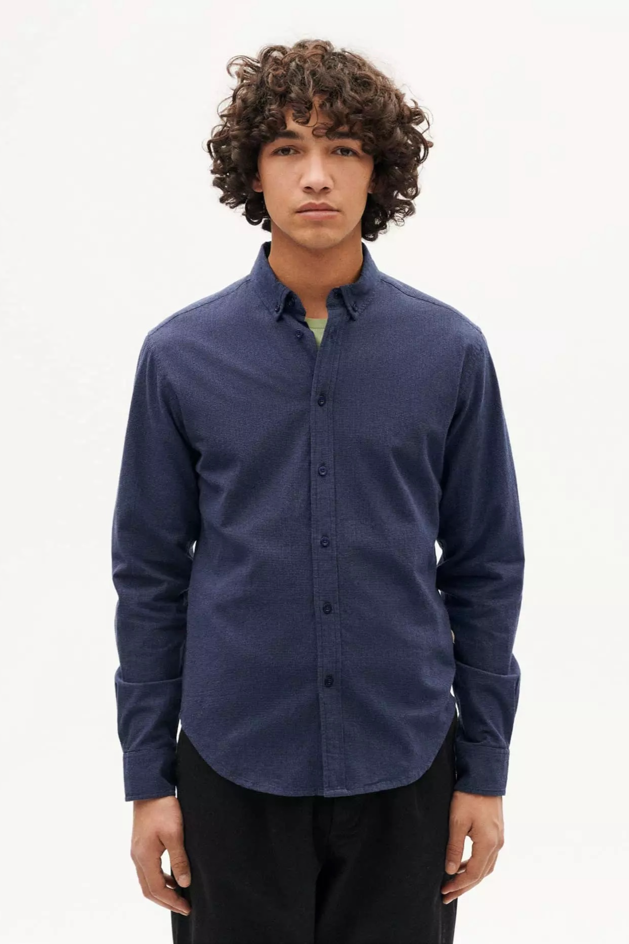 Thinking mu Herren vegan Hemd Ant Microchecks Indigo