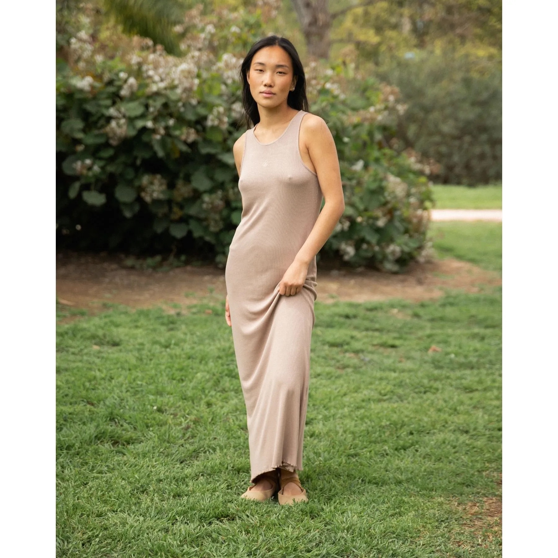 100311 - Damen vegan Kleid Gerippt Moca Braun