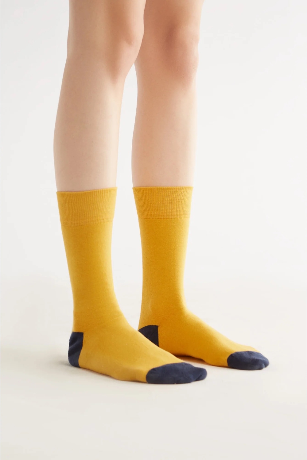 Albero Natur womens vegan Multipack 4x Socks With Longer Cuffs Mustard Yellow/Dark Blue