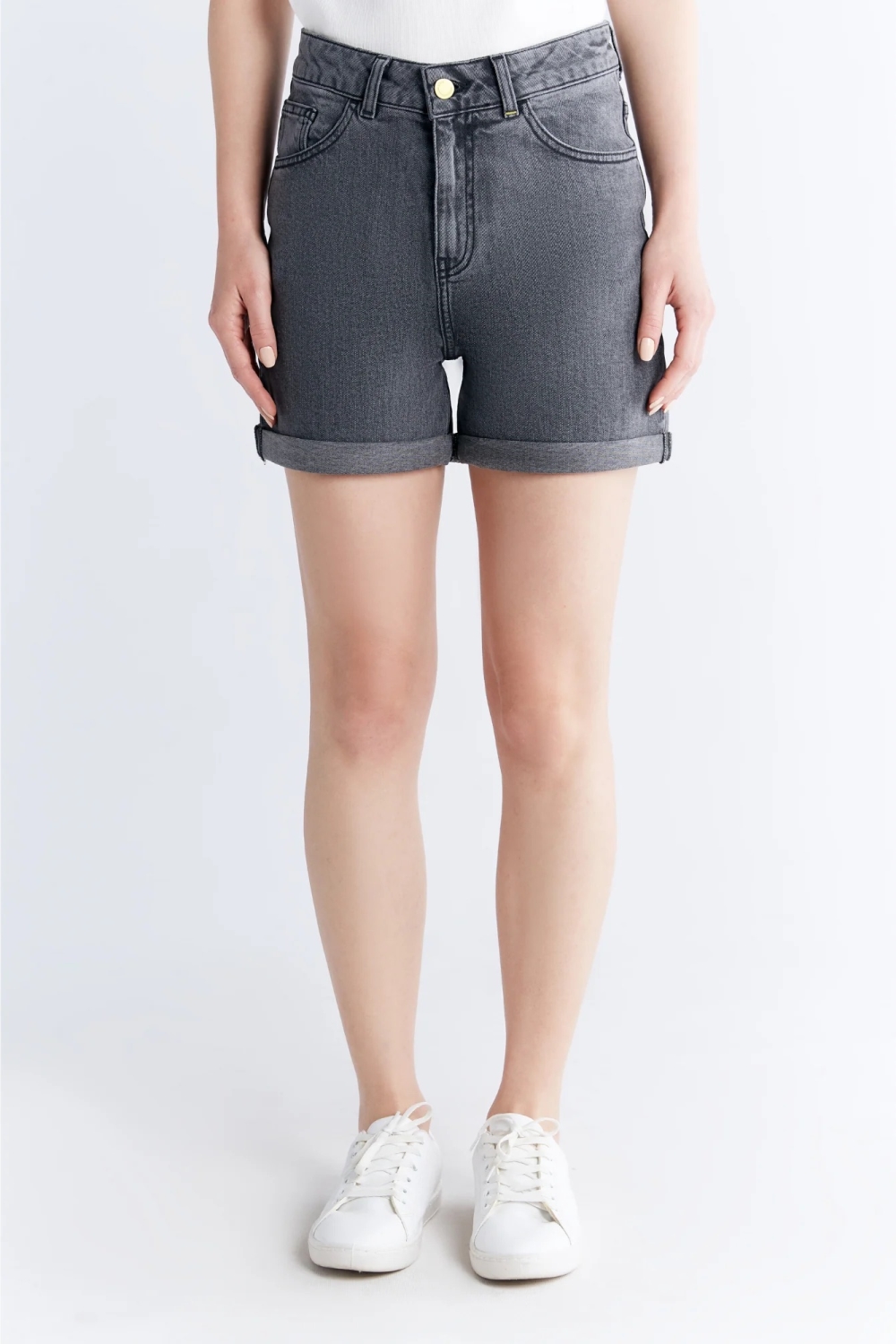 Evermind womens vegan Mom Shorts Iron Gray