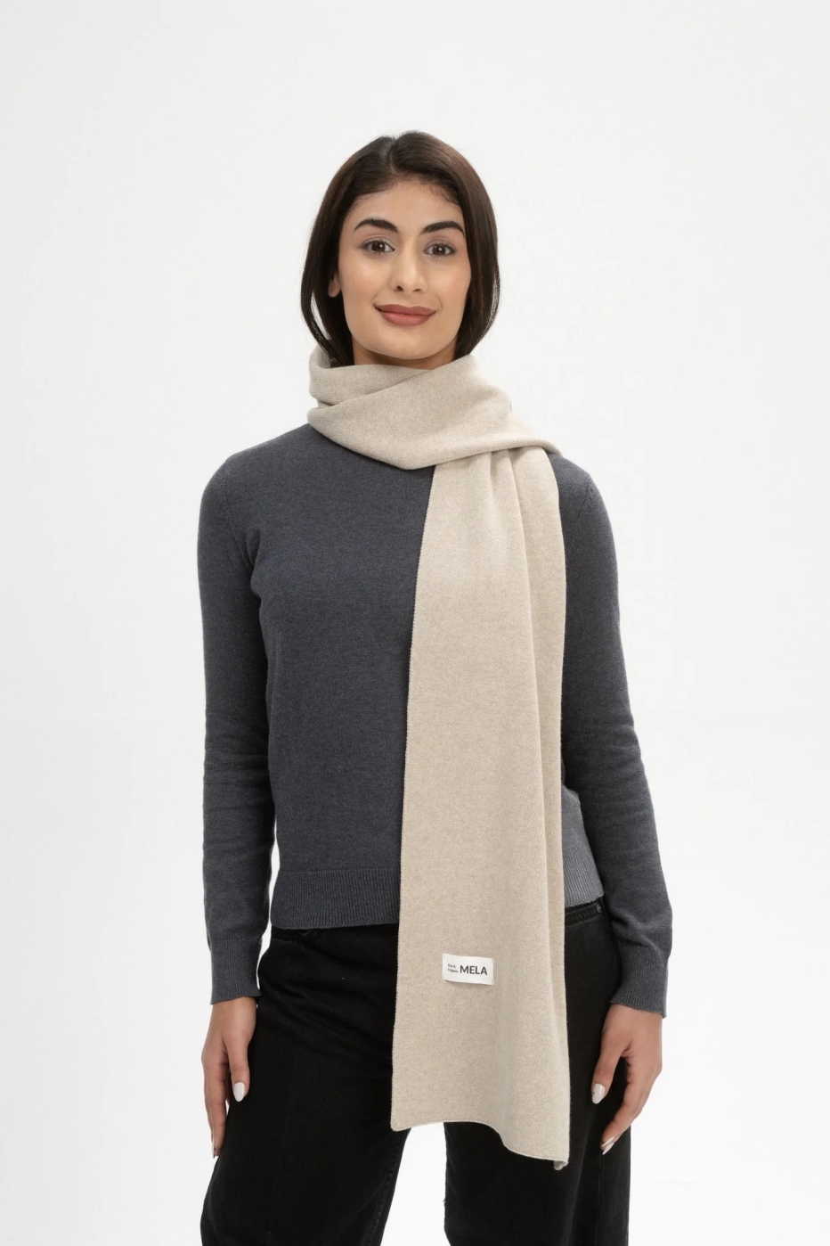 MELA men vegan Knit Scarf Jacquard Rib Asmee Pebble Melange