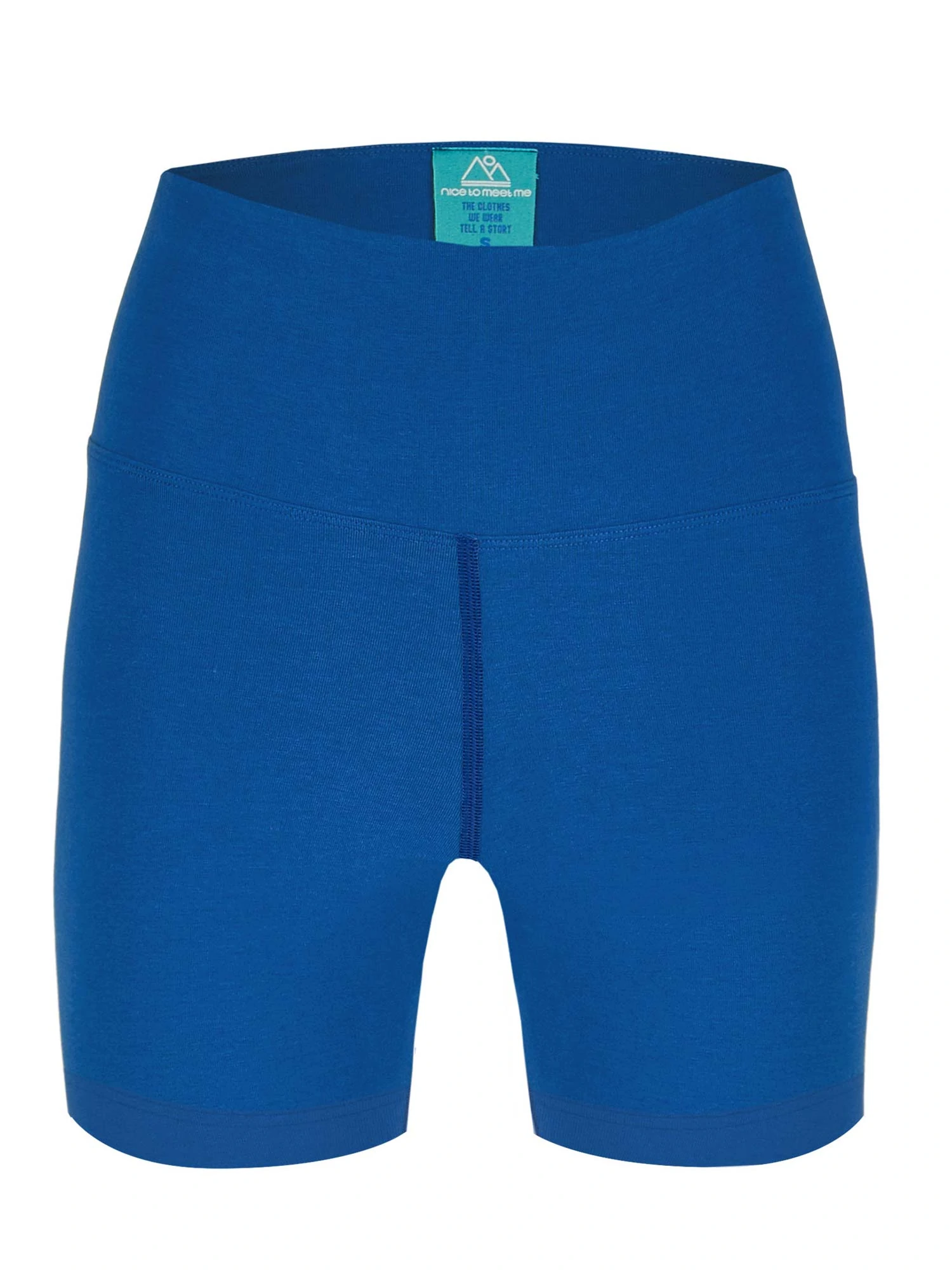 nice to meet me womens vegan Essential Bikerstyle Shorts Electric Blue