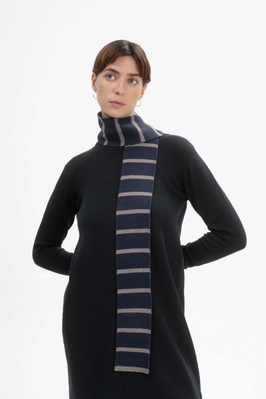 MELA men vegan Knit Scarf Slim Banhi Navy/Bear Melange Striped