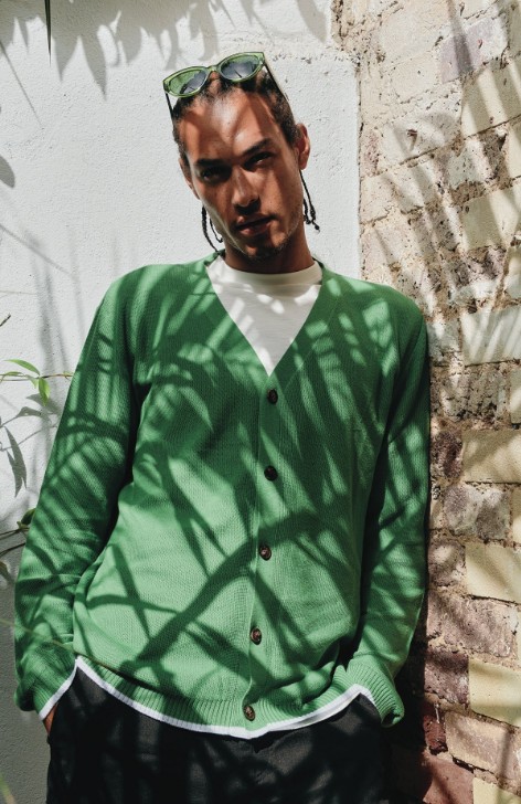 KOMODO Herren vegan Strickjacke Jacob Dschungelgrün/ Weiß