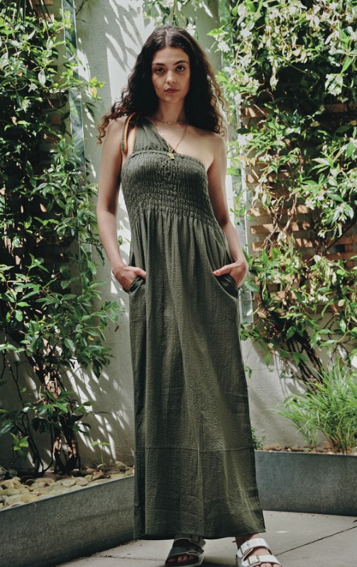 KOMODO Damen vegan Kleid Boma Seersucker Khaki