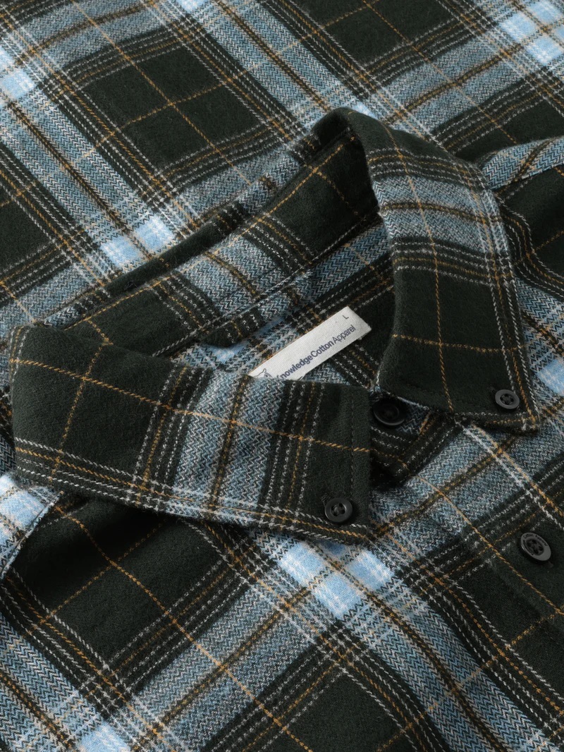 KnowledgeCotton Apparel men vegan Shirt Flannel Dune Regular Check Green