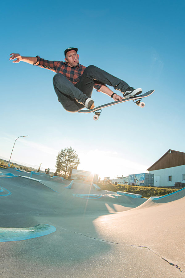 Michael Spitzbarth on his skateboard.