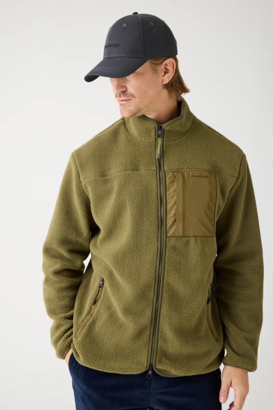 KnowledgeCotton Apparel Herren vegan Fleecejacke Loose Fit Zip Burned Olive