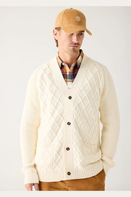 KnowledgeCotton Apparel Herren vegan Strickjacke Diamond Egret WeiÃŸ