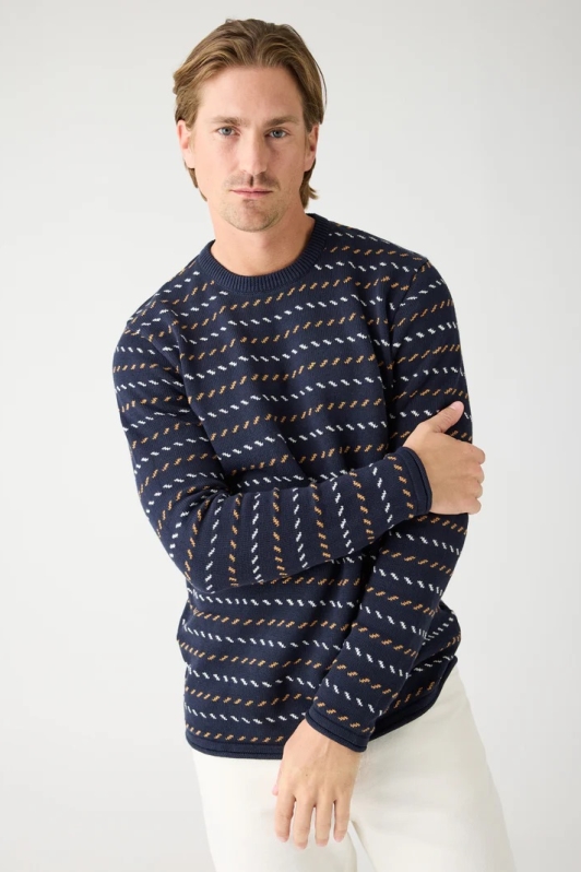 KnowledgeCotton Apparel Herren vegan Strickpullover Jacquard Nachthimmel