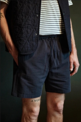 Image of Rotholz mannen vegan Shorts Seersucker Marineblauw