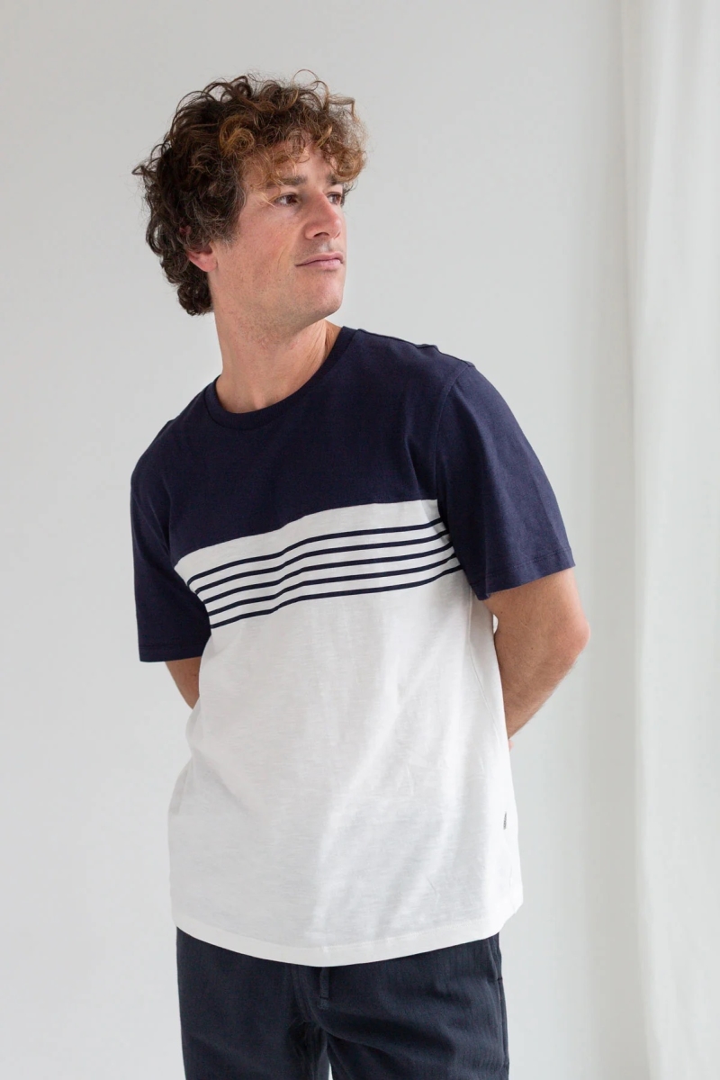 Image of TWOTHIRDS mannen vegan T-Shirt Plavi Ecru/Navy