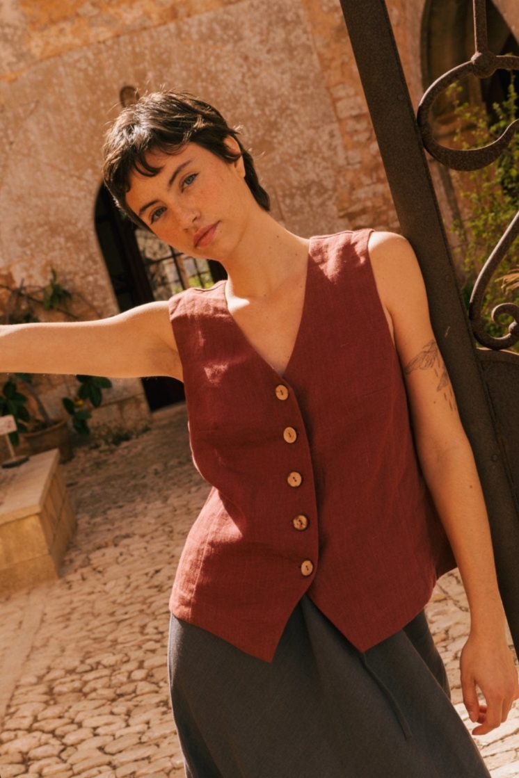 AmourLinen Damen vegan Weste Greta Terracotta