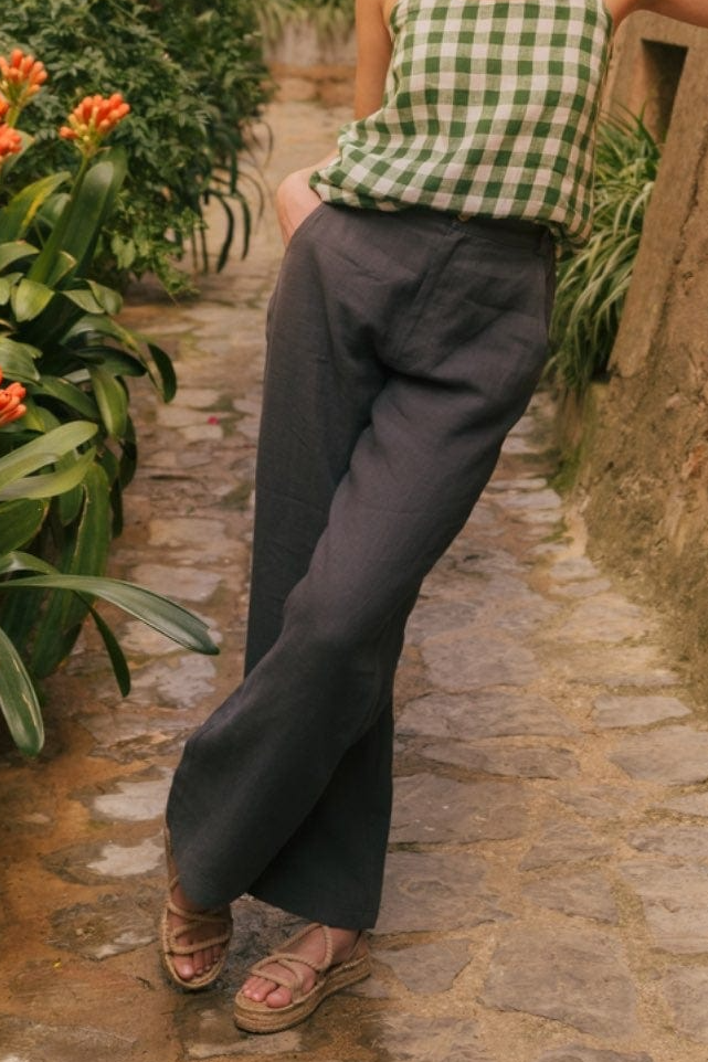 Image of AmourLinen dames vegan Broek Rechte Barbora Charcoal