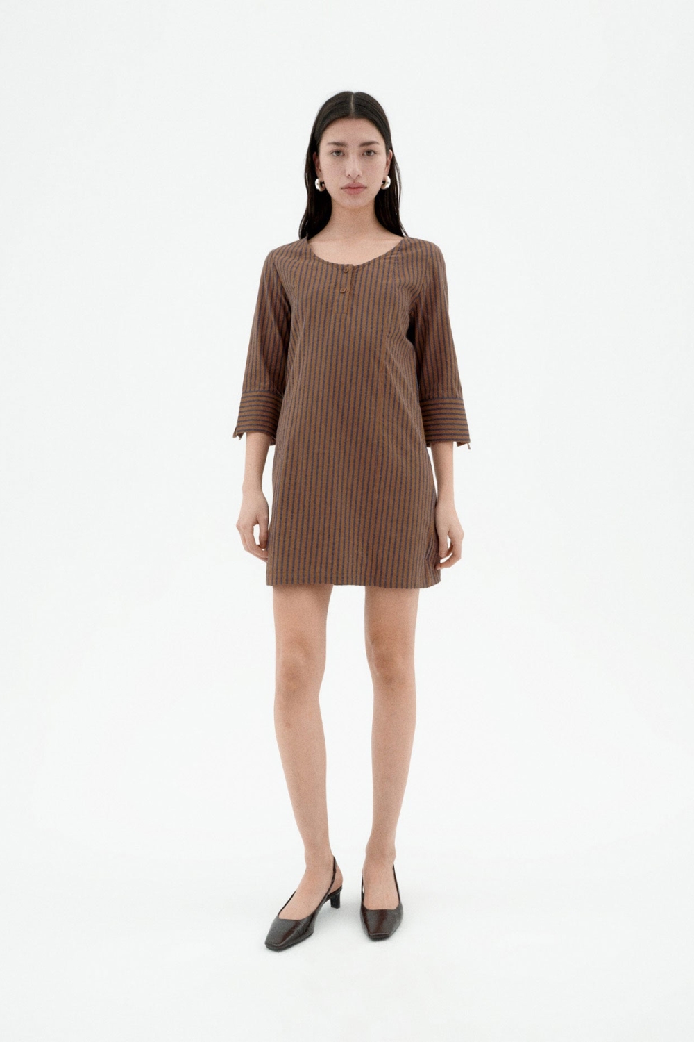 Thinking mu Damen vegan Kleid Maria Gestreift Braun