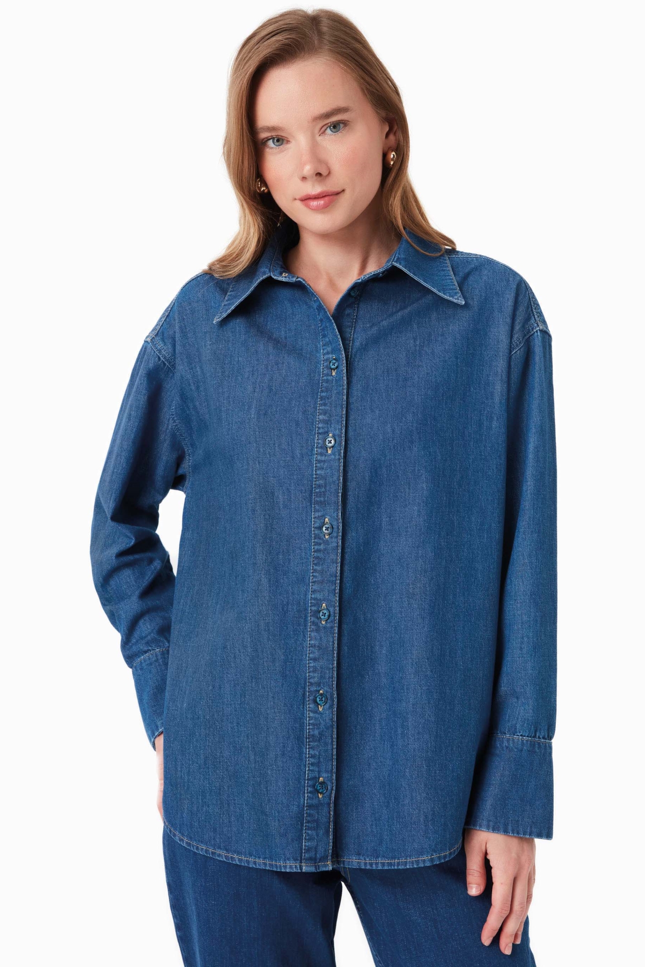 Image of ORGANICATION dames vegan Overhemd Blauw
