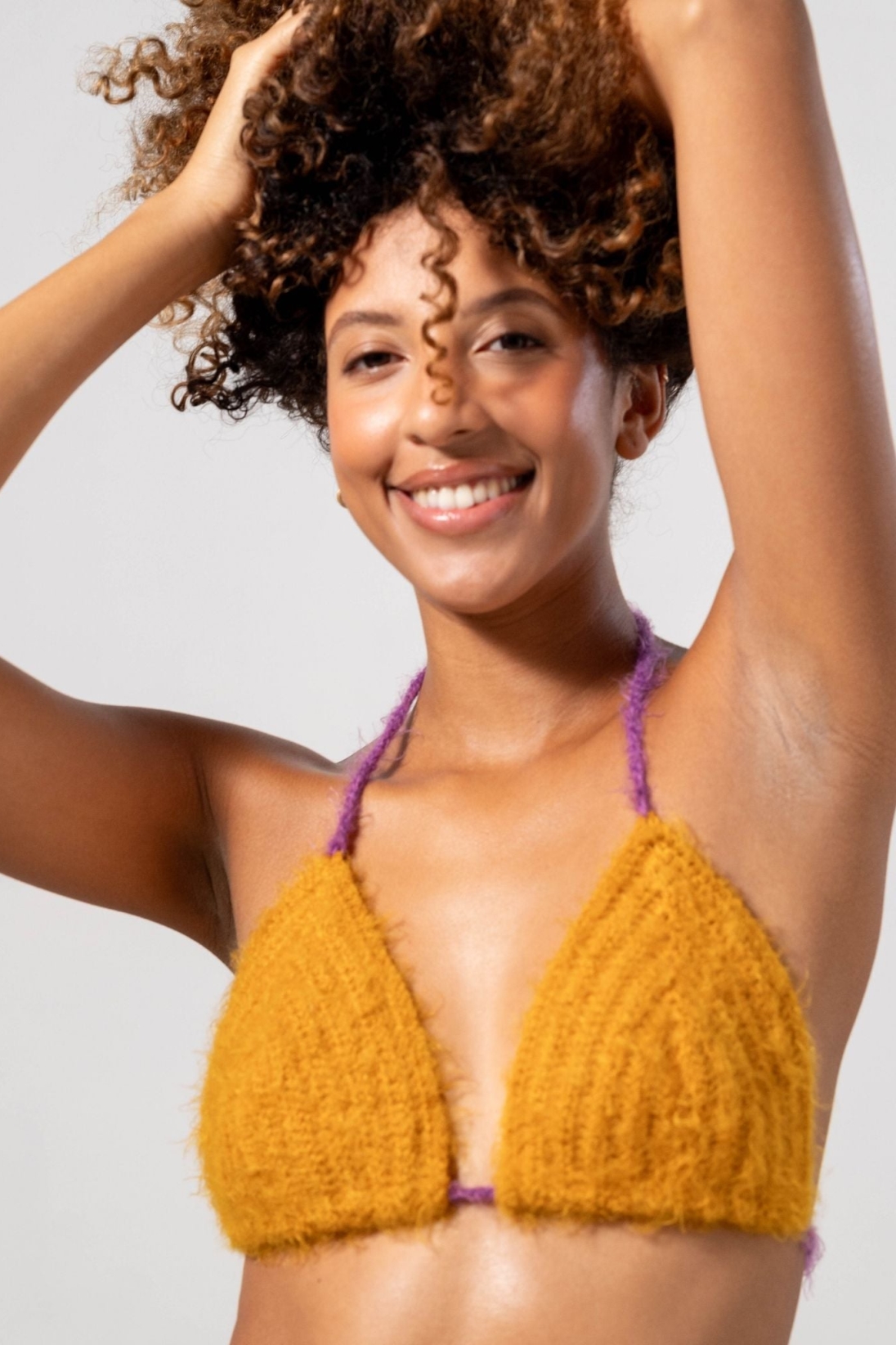 100243 - Damen vegan Bralette Knitted Triangle Senf Elektrolila