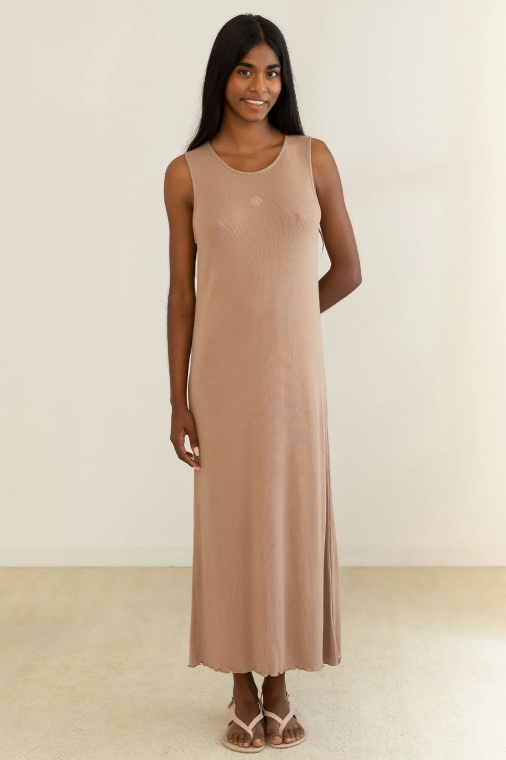 100311 - Damen vegan Kleid Gerippt Moca Braun