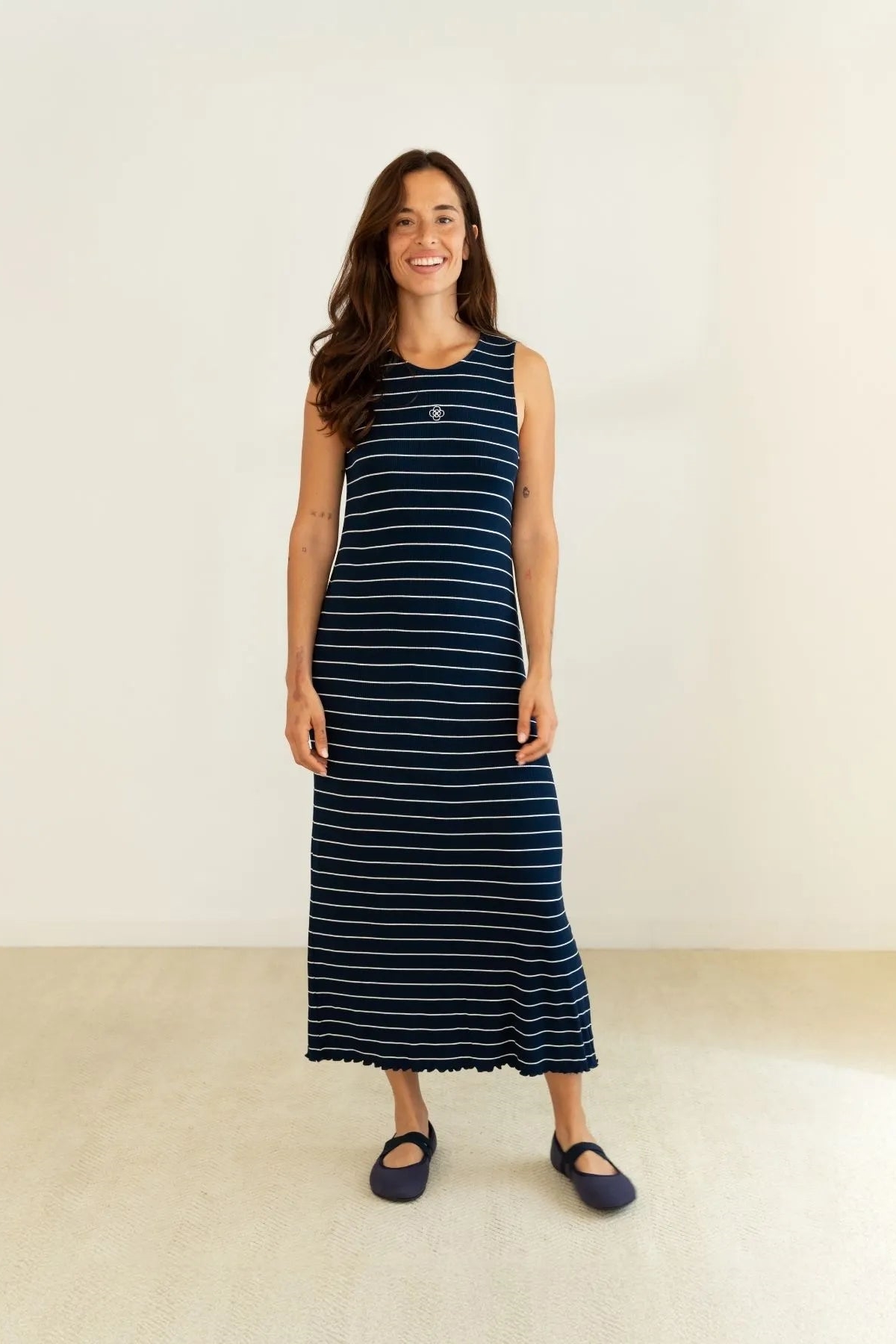 Image of Clotsy dames vegan Jurk Geribbeld Sailor Blue