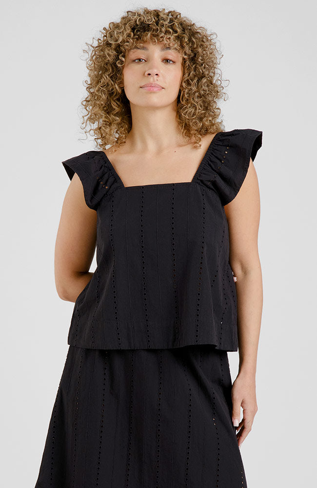 Dedicated Damen vegan Top Furusund Schiffli Schwarz