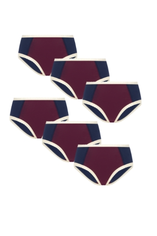 Image of Albero Natur dames vegan Multipack 6x Slips Hipster Met Kant Bordeaux/Donkerblauw