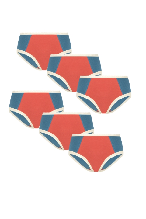 Image of Albero Natur dames vegan Multipack 6x Slips Hipster Met Kant Denim Blauw/Rood