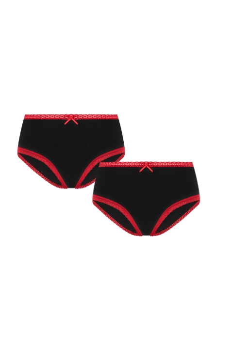Albero Natur womens vegan Multipack 2x Briefs Hipster With Lace Black/Red