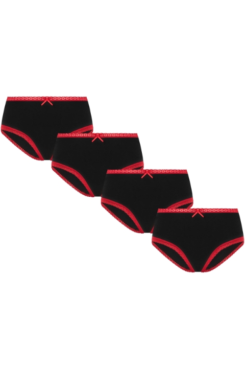 Image of Albero Natur dames vegan Multipack 4x Slips Hipster Met Kant Zwart/Rood
