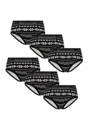 Image of Albero Natur dames vegan Multipack 6x Slips Hipster Met Kant Geometrisch Zwart & Wit