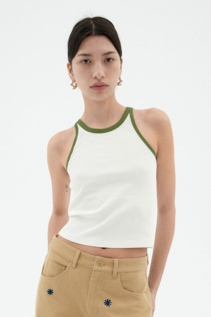 Thinking mu Damen vegan Top Harriet Contrast Wei&Atilde;Ÿ Gr&Atilde;&frac14;n