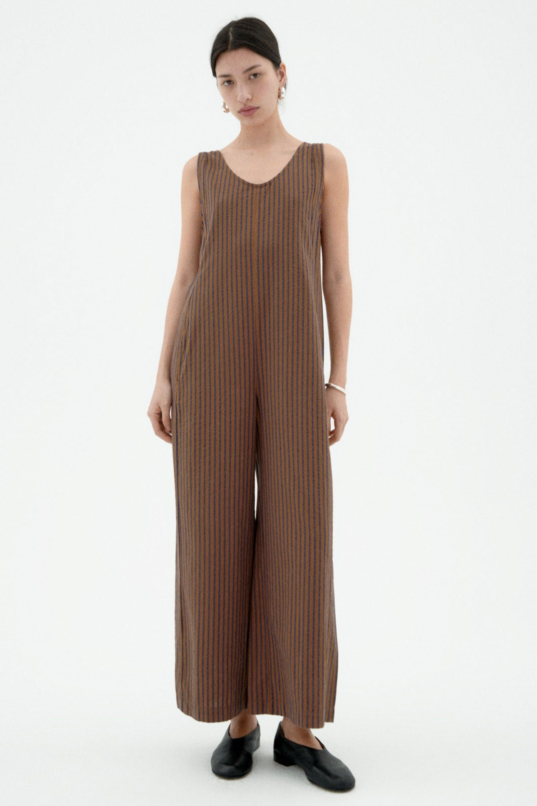 Thinking mu Damen vegan Jumpsuit Locker Janis Braun Gestreift