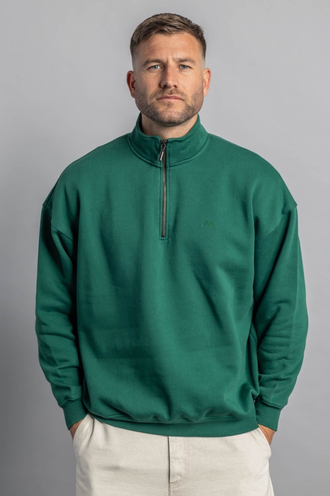 DIRTS Herren vegan Pullover Quarter Zip Oversized Court Grün