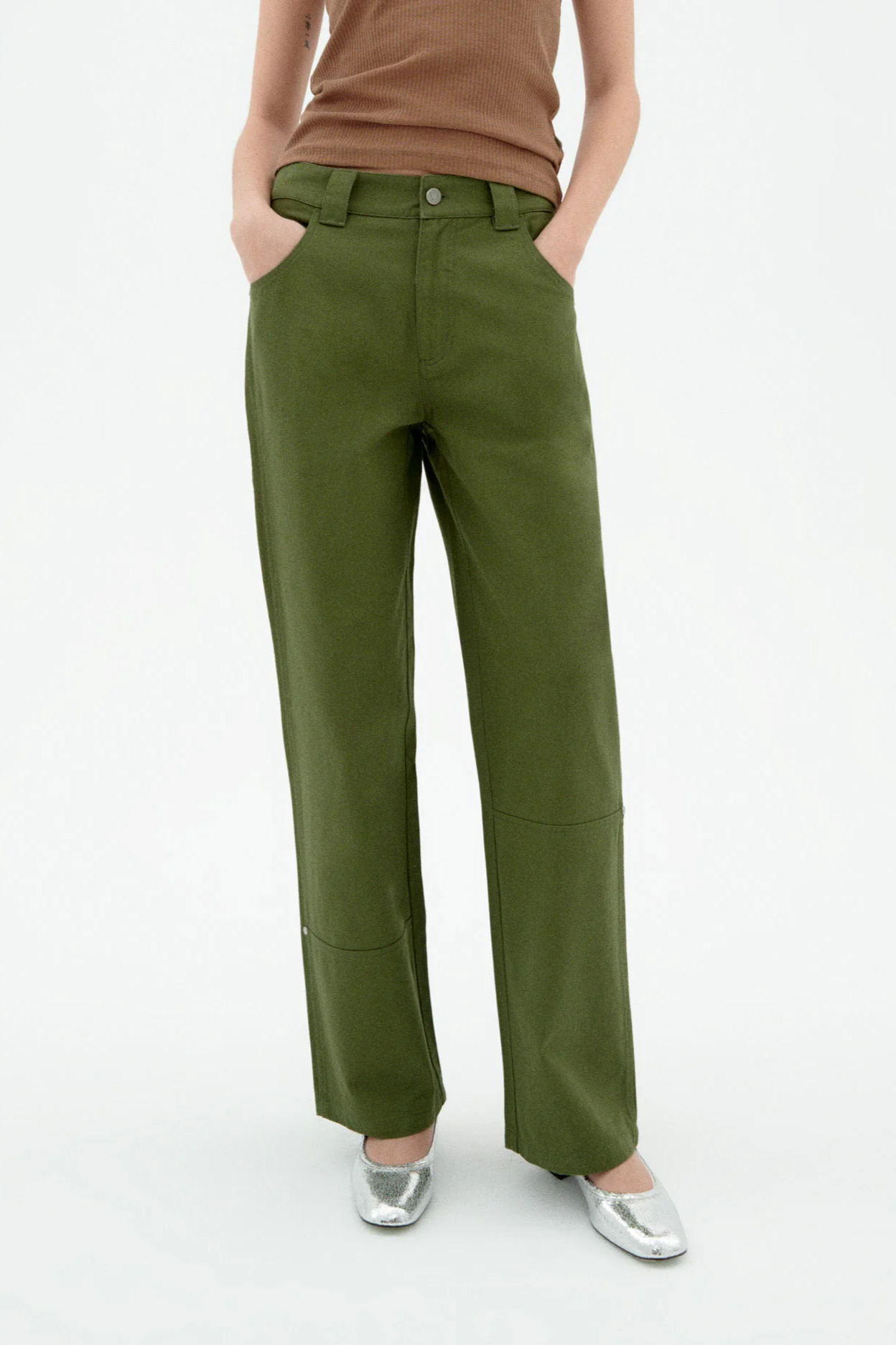 Thinking mu Damen vegan Hose Gerade Oliv