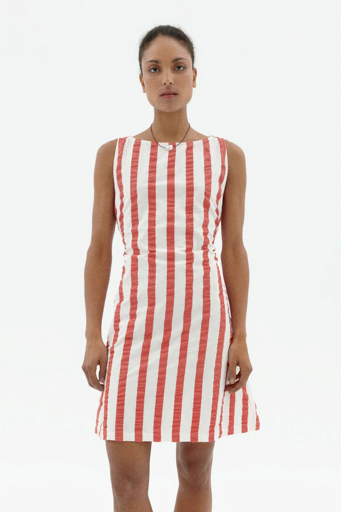 Thinking mu Damen vegan Kleid Seersucker Cecile Gestreift Rot