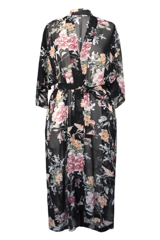 Image of Anekdot dames vegan Robe Sheer Floral Multicolor
