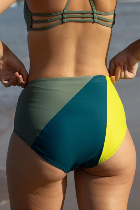 Image of Inaska dames vegan Bikinibroekje High Waist Pure Fusion Lime/Petrol/Khaki