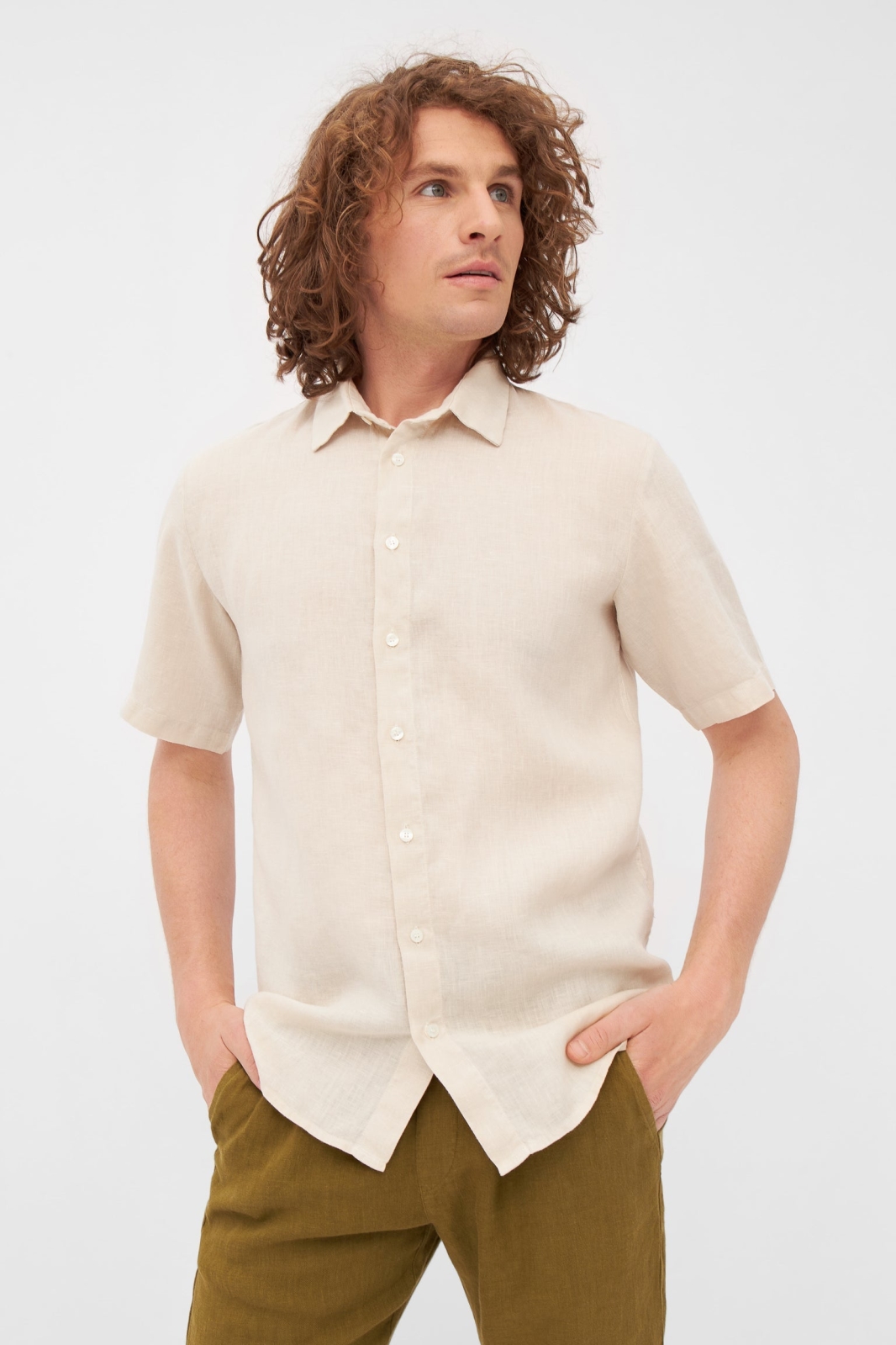 Givn Herren vegan Hemd Kurzarm Dylan Beige