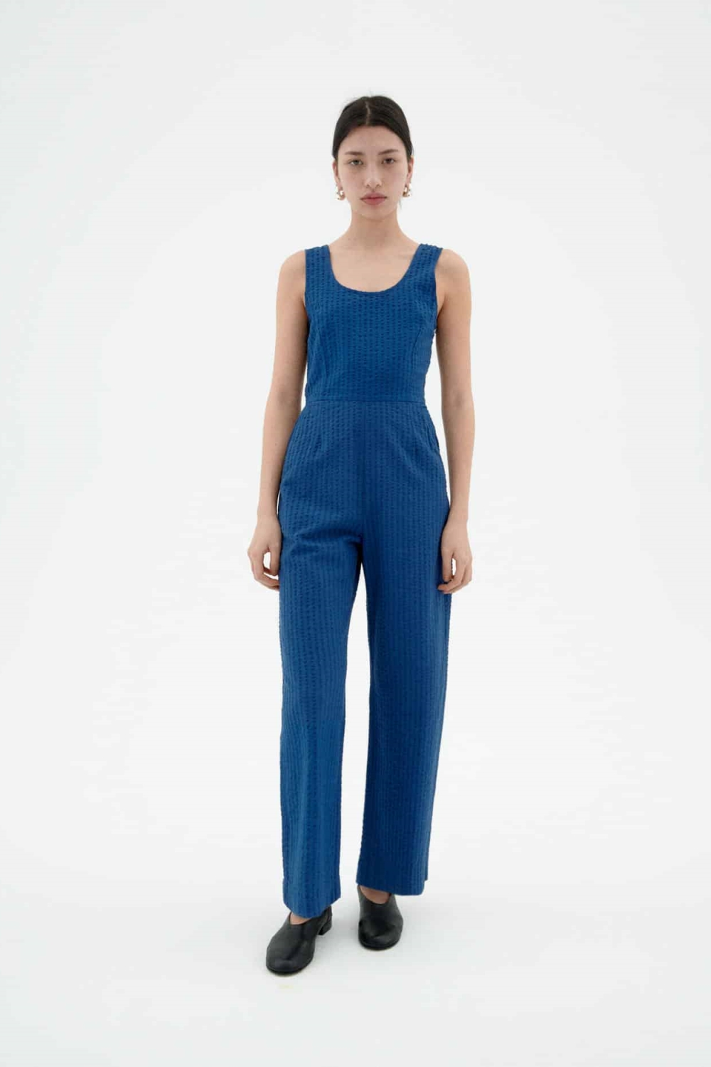Thinking mu Damen vegan Jumpsuit Seersucker Rafelesia Kobaltblau